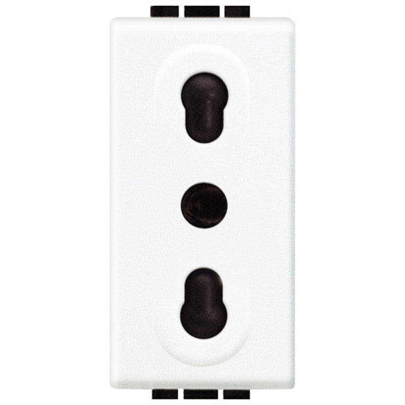 Bticino Livinglight bipasso white electrical socket compatible with 10A and 16A plugs.