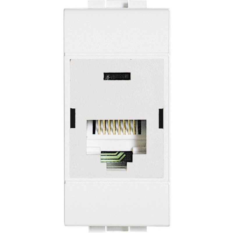 Bticino Livinglight RJ45 connector N4262C5E, UTP category 5e network data jack in white for PC connectivity.