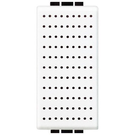 BTicino Livinglight 12V doorbell in white with perforated design, model N4351/12, requires power supply for operation.