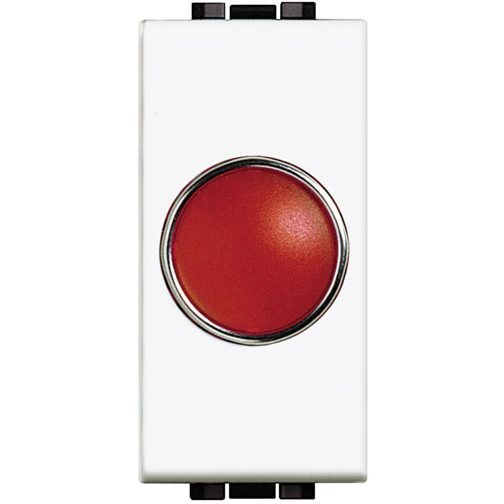 Bticino LivingLight red indicator lamp N4371R, LED compatible, white finish, VDE0834-1-2 compliant, Livinglight series.