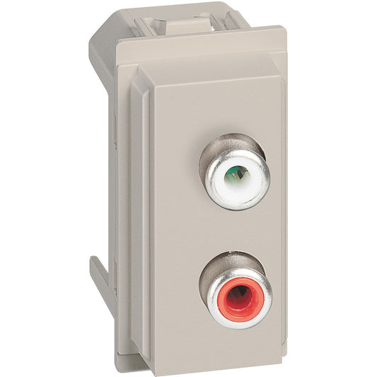 Modulo doppio RCA Bticino Living Now in sabbia, designed for audio and video connections, 1 module.