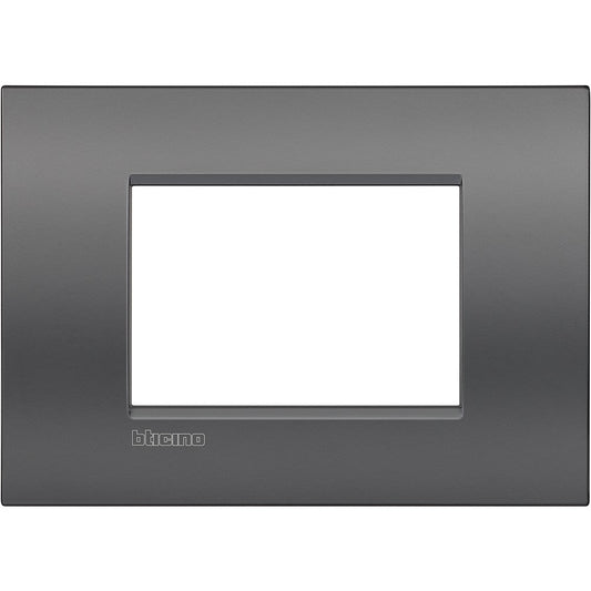 Living Light Placca 3P Street LNC4803ST in metal, 3-module design by BTicino, height 86mm, width 120mm.