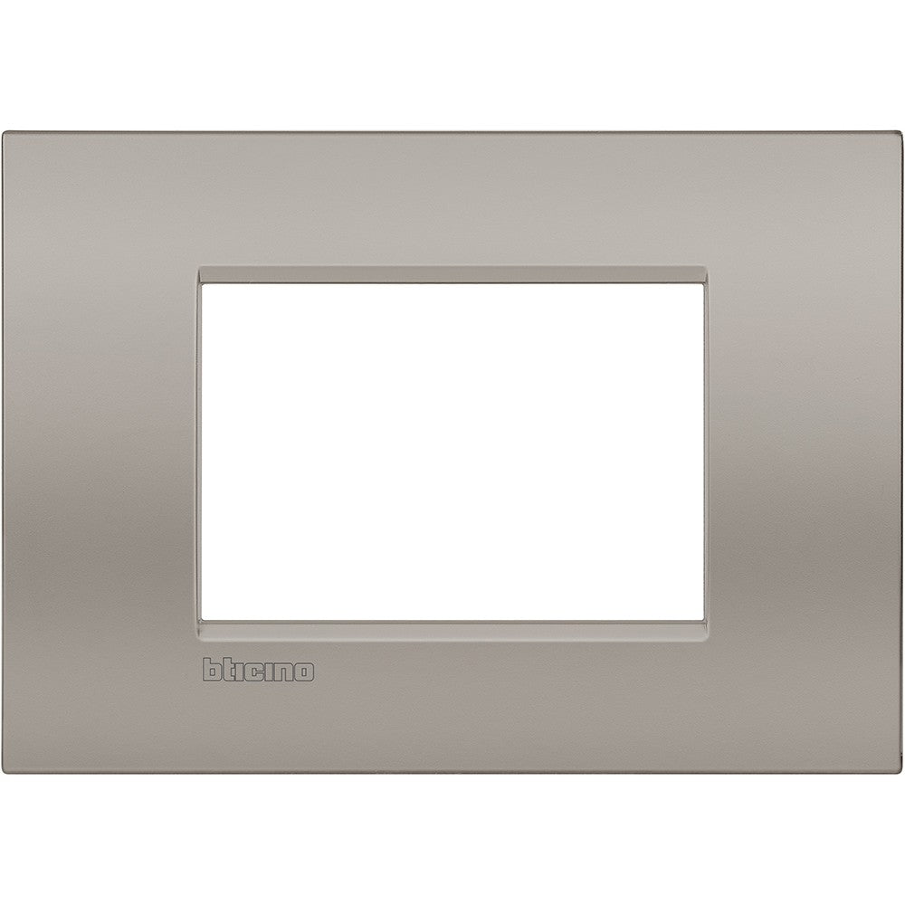 Living Light - Placca 3P Sabbia by BTicino, metal wall frame for 3 modules, height 86mm, width 120mm.