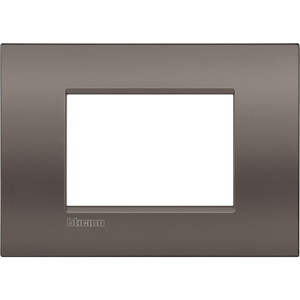 BTicino Living Light Placca 3P Argilla, metallic wall plate, 3-modules, 86mm height, 120mm width.