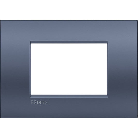 BTicino Living Light Placca AIR 3 modules in Blue Moon finish, metal material, dimensions 86mm x 120mm.