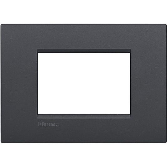 Living Light Placca 3P Antracite - BTicino metal frame for three modules, height 86mm, width 120mm.