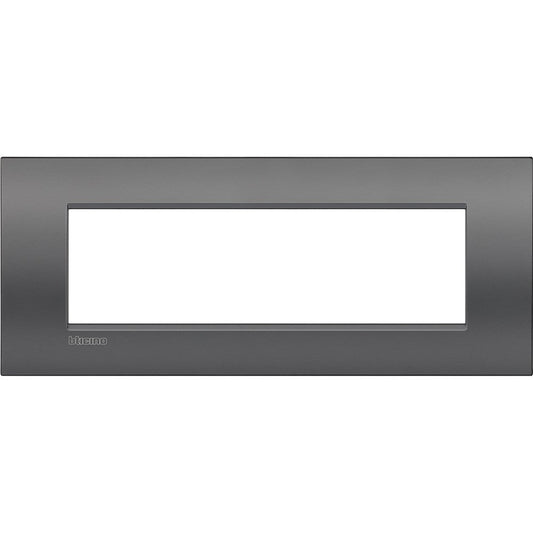 Living Light Placca AIR 7 moduli street metal wall plate by BTicino, 86mm height, 208mm width.
