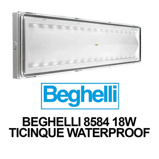 Beghelli Ticinque SE 8584 Lampada di Emergenza LED 18W, 260 Lumen, Autonomia 8h, Waterproof IP42
