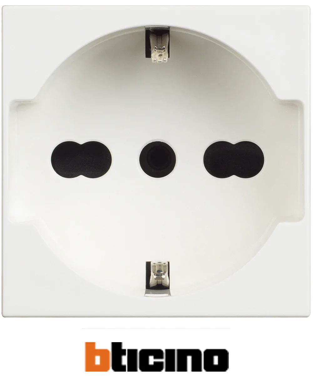 Presa Schuko Bipasso 2P+T BTicino 10/16A Bianco, Sicura e Elegante, Tensione 250V