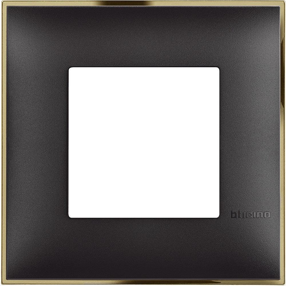 BTicino Placca 2 Moduli Oro Nero - Design Elegante e Semplice Installazione - SKU BT2M-ON