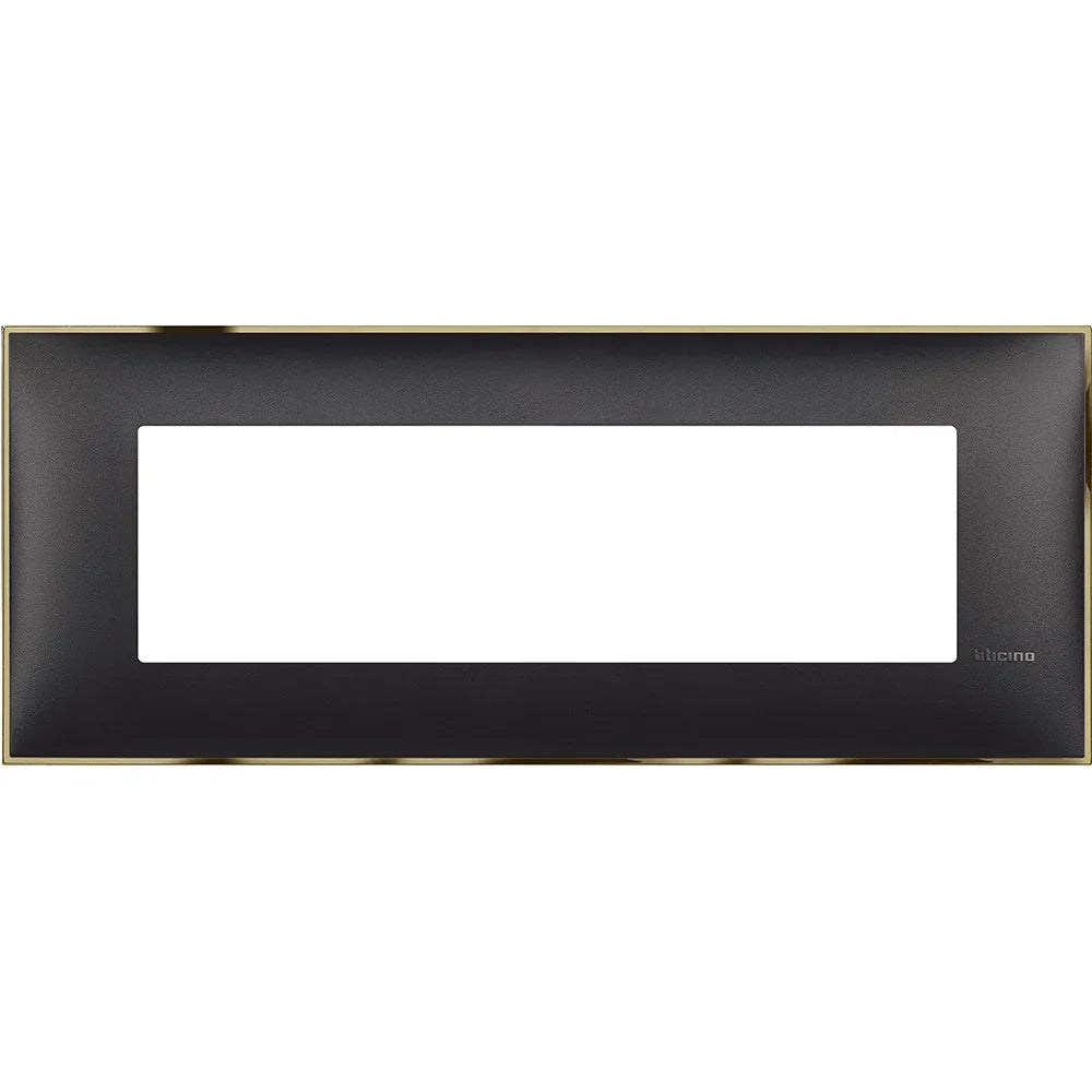 BTicino Placca 7 Moduli Oro Nero - Elegante Design, Alta Compatibilità, Dimensioni 86x212 mm
