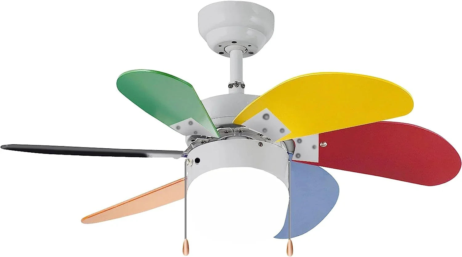 Ventilatore Da Soffitto Vinco 70928 – 6 Pale Multicolori, 3 Velocità, Comando A Catena, Luce E27