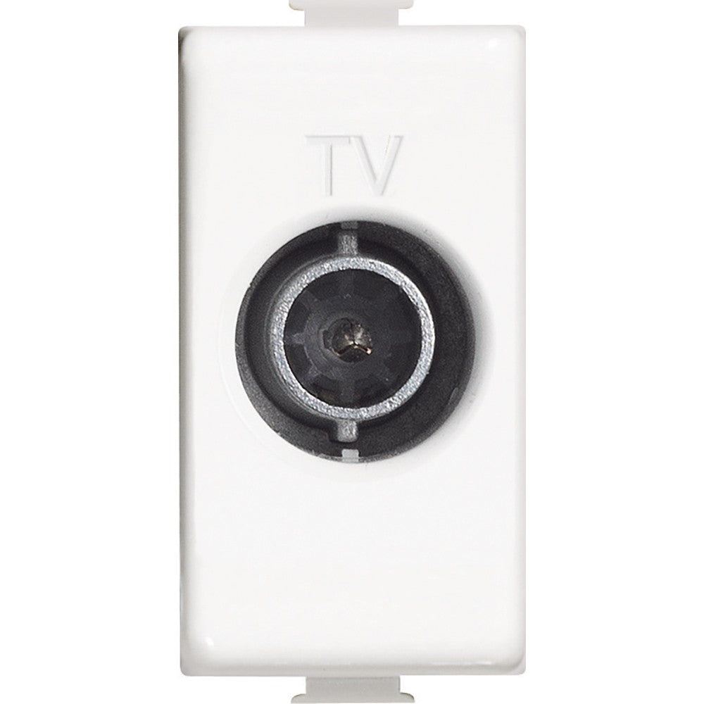 Bticino AM5202P10 Matix TV terminal socket in white, featuring a coaxial connector for antenna systems.