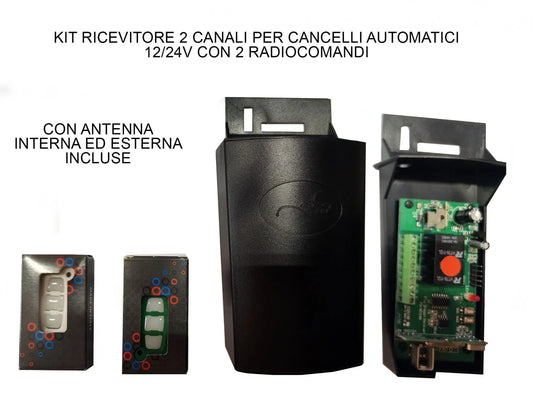 Ricevitore 2 Canali KALCIC KIT RICEVENTE 12-24V, Frequenza 433.92 MHz, Modalità Impulsiva/Commutata/Continuo