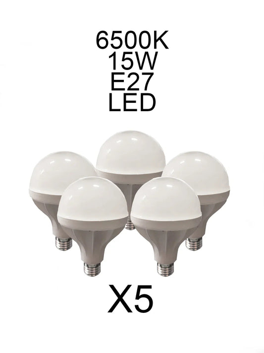 Kit 5PZ Lampadine LED 15W E27 6500K - Alta Efficienza Energetica, Lunga Durata e Luce Bianca Naturale