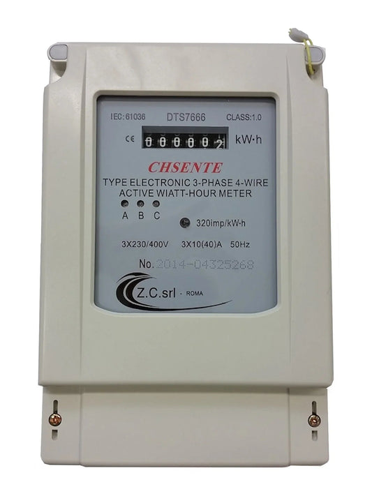 Contatore Energia Elettrica Trifase Statico Z.C. DTS7666 - 230V, 5+1 Cifre, Alta Precisione e Durabilità