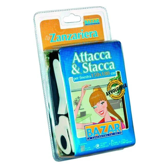 Zanzariera Attacca & Stacca 150x180 cm - Modello Pratico e Adattabile con Taglierino - BAZAR