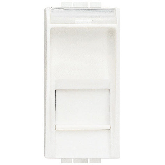 Bticino LivingLight RJ45 UTP cat5E connector, toolless IDC design, white data socket for easy PC network connections.
