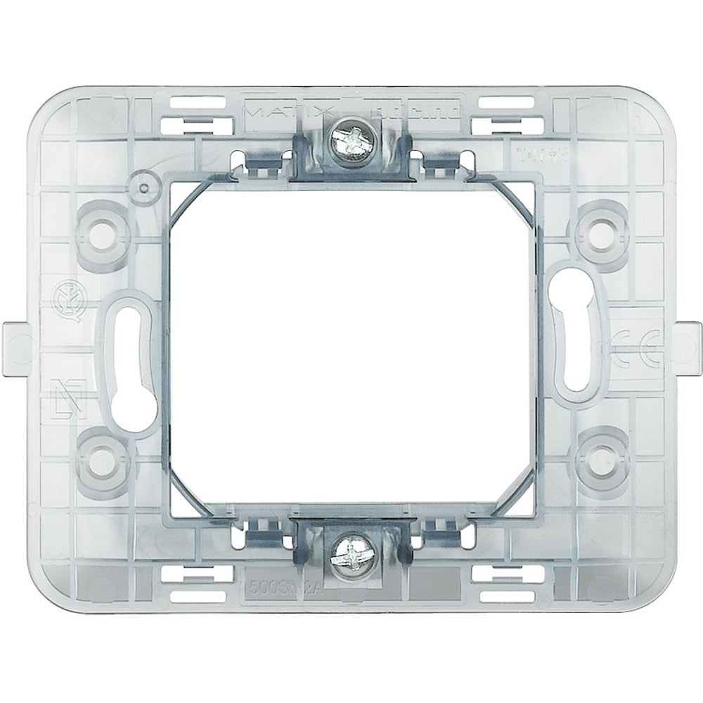 Bticino Matix supporto 2 moduli 500SM2A, 70mm height, 93mm width, compatible with art. 500 and 502E plates.