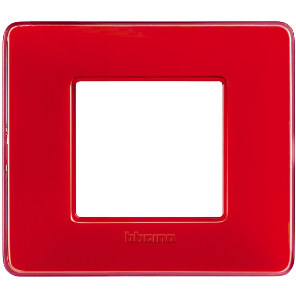 Bticino Matix 2-moduli switch plate in coral color, made from technopolymer, dimensions 84mm height, 96.2mm width.