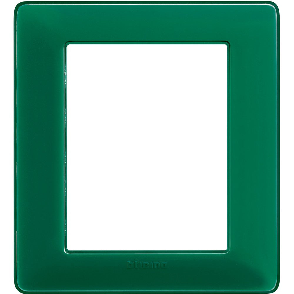 Green technopolymer Matix 3+3 module frame by BTicino, dimensions 132mm x 120mm, stylish design for modular systems.