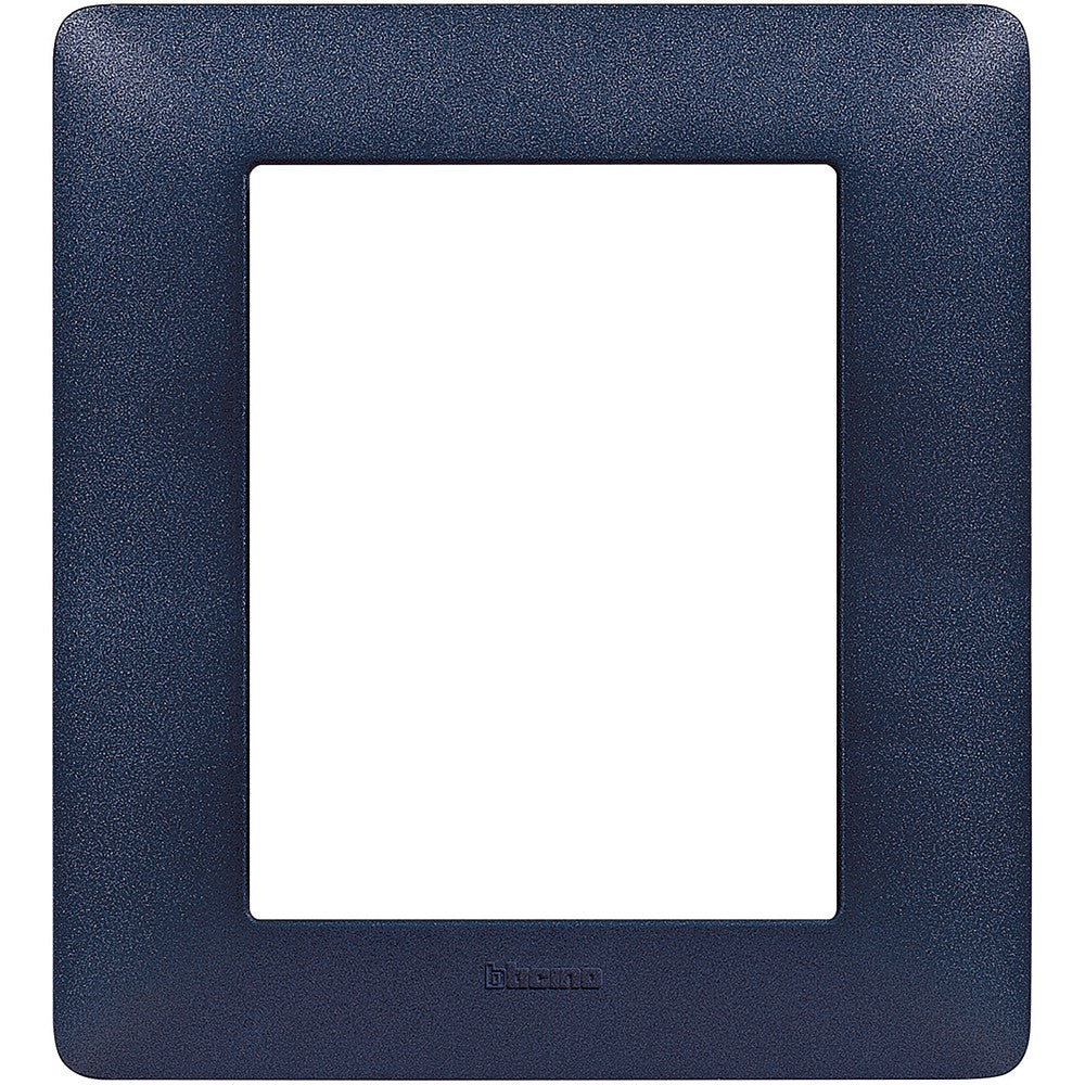 BTicino Matix 3+3 modules cover in blue mercurio, made from technopolymer, dimensions 132x120mm.