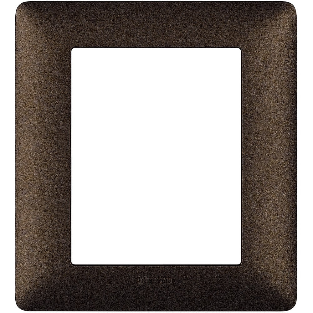 BTicino Matix 3-module plate in coffee brown color, made of technopolymer, dimensions 132mm x 120mm.