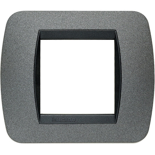 Bticino living Int. 2-module graphite plate, metal, model L4802GF, perfect for modern electrical installations.