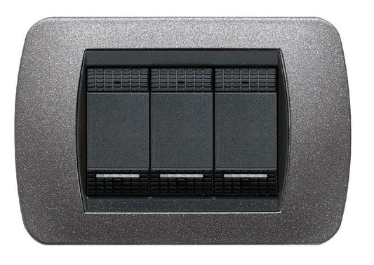 Interruttore Placca Livinglight 3 Moduli BTicino L4803GFT - Design Moderno Grafite Titanio