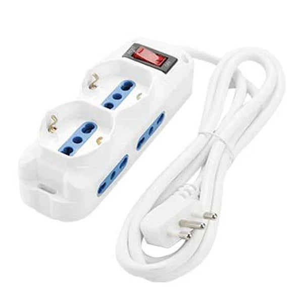 Multipresa con Interruttore 2P Schuko + 4P Bivalenti 16A, Cavo 1,5M, Capacità 2500W, SKU: [inserire codice SKU]
