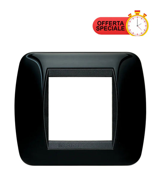 Placca BTicino Living Int. 2 Posti NERO - L4802NR, Design Moderno, Facilità di Installazione, Alta Qualità
