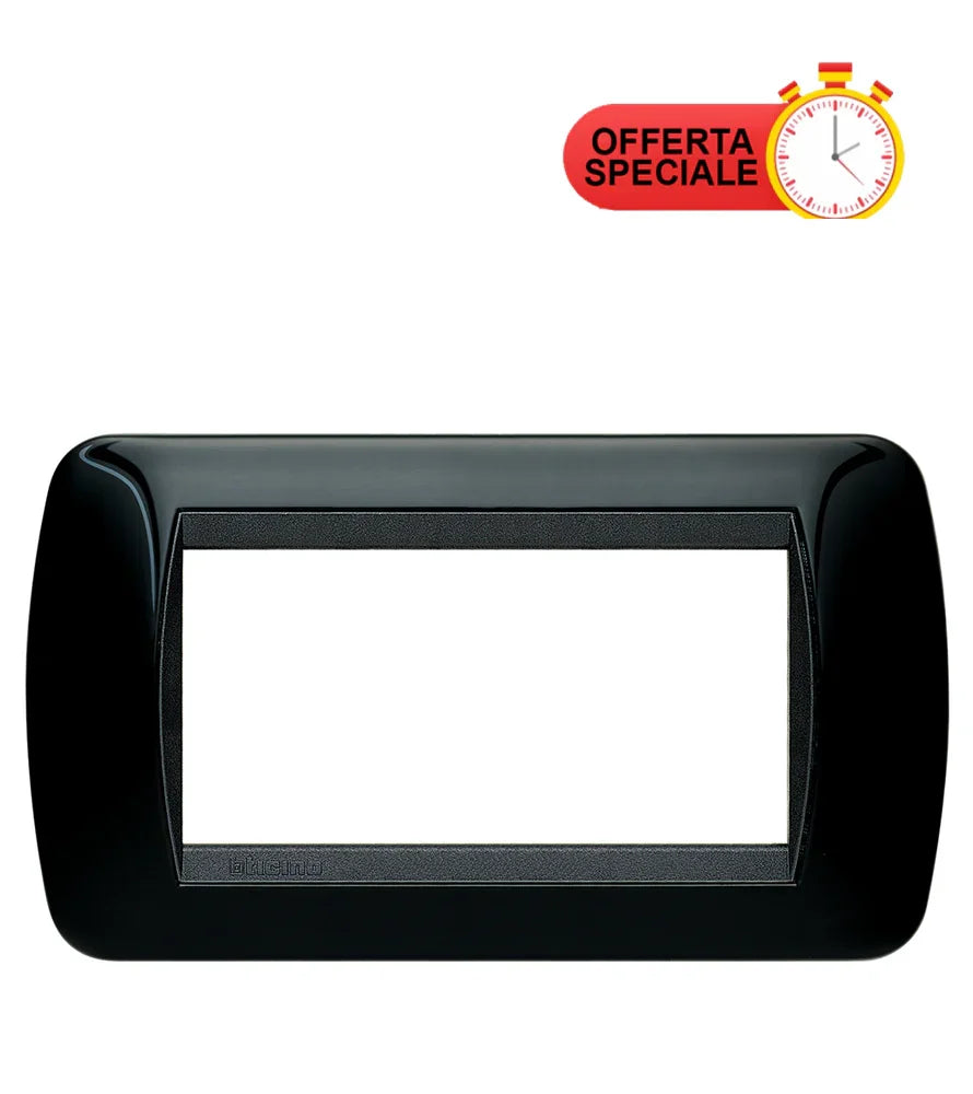 BTicino Placca 4 Posti Nera Livinglight - Cod. SKU L4804NR - Design Elegante e Resistente