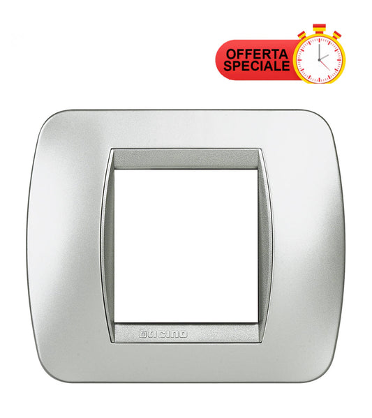 BTicino Living Int. Placca 2 posti tech L4802TE, 2-module plate, silver for modern interiors.
