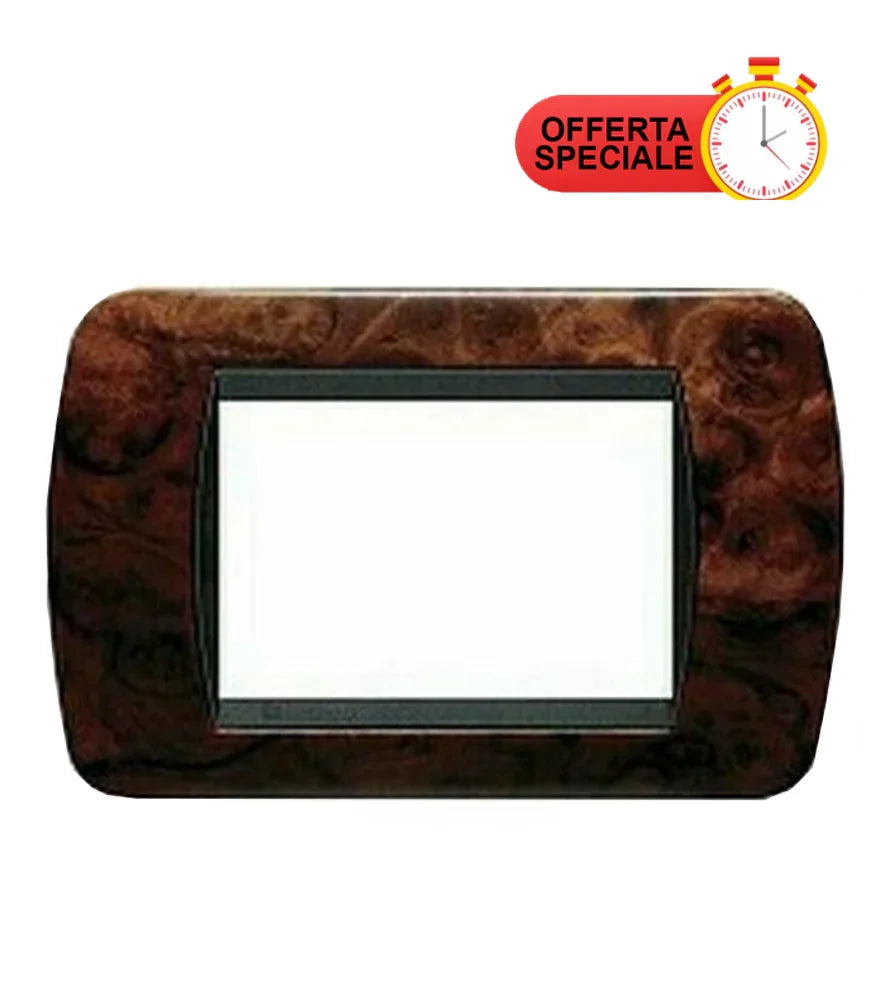 Placca BTicino Living International L4803LRN Radica 3 Posti, Design Elegante e Installazione Facile