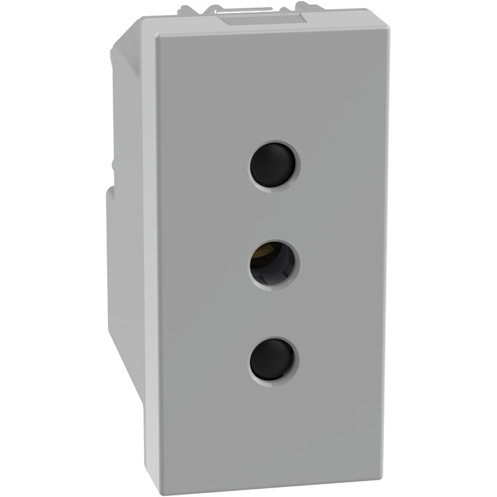 Presa di corrente 10A grigia Bticino MatixGO 2P+T con 3 alveoli schermati, 250Vac, 1 modulo.