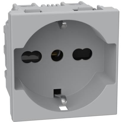 Presa Schuko grigia BTicino MATIXGO P40 2 moduli, 2P+T 16A 250Vac, interasse 19mm e 26mm, contatti protetti.