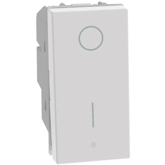 Interruttore bipolare basculante bianco Bticino MatixGO 2P 16AX, design moderno per illuminazione.