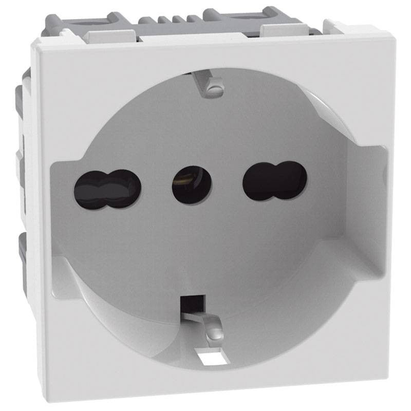 Presa Schuko Bticino MATIXGO P40 2 moduli bianca, con contatti protetti e design compatto.