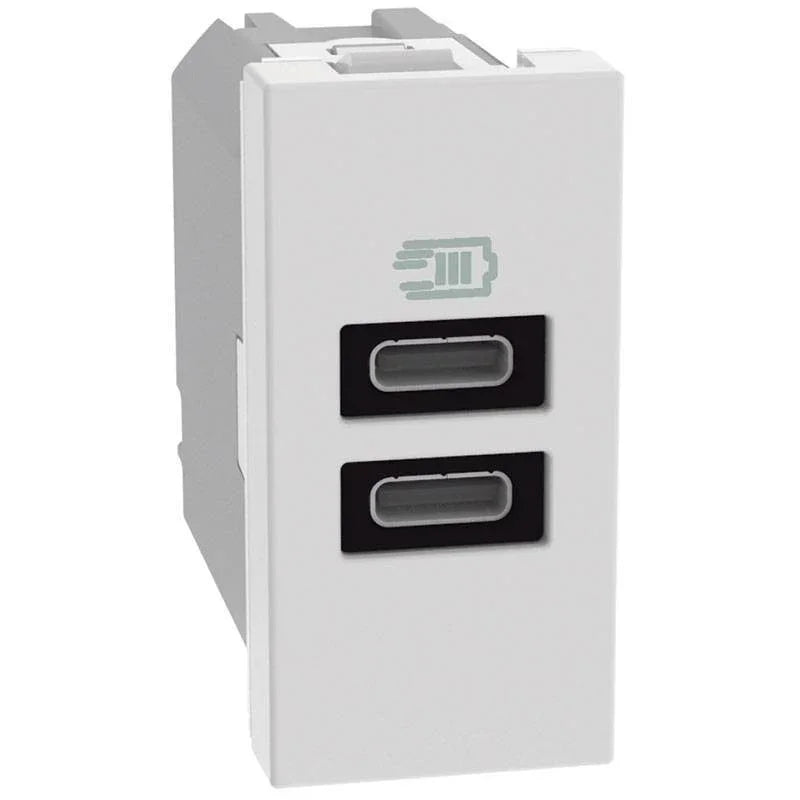 Caricatore USB BTicino MatixGO 15W JW4191CC con 2 Porte Tipo C, Elegante e Compatto, Ricarica Veloce