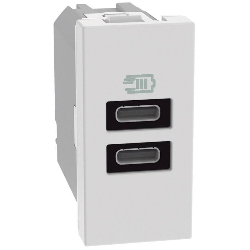 Bticino MatixGO 15W USB charger with 2 Type-C ports, white design for dual device charging.