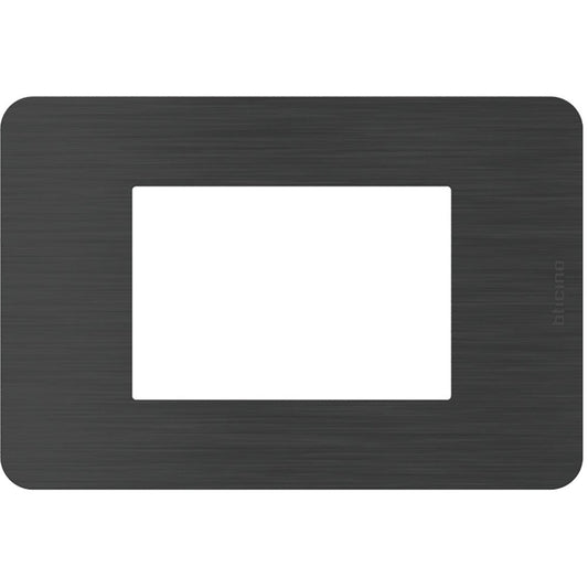 BTicino MatixGO 3-moduli faceplate in Black Nickel, made of technopolymer, dimensions 84.2 x 124.7 mm.