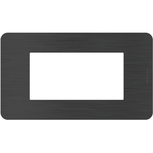 Bticino MatixGO 4-moduli black nickel plate for switches, sleek design, made from technopolymer.
