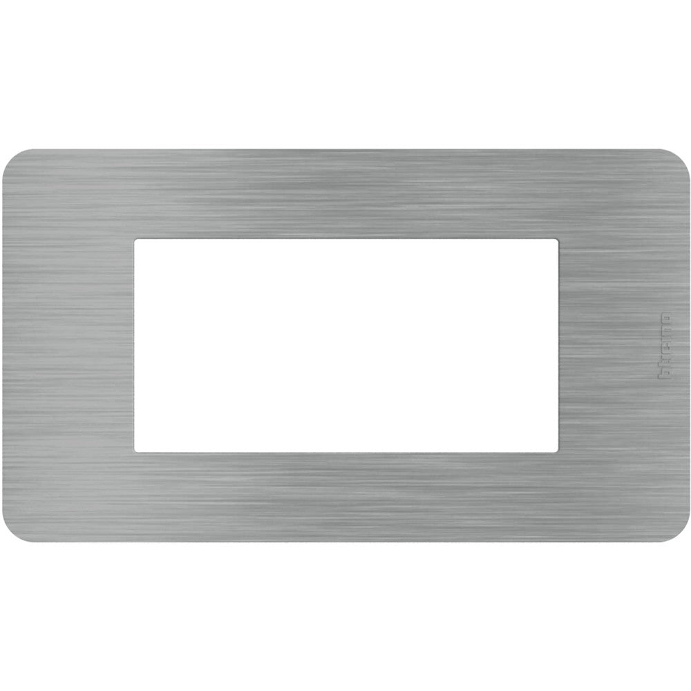 BTicino MatixGO Effects 4-moduli Steel JA4804ES, sleek brushed steel cover plate for electrical modules.