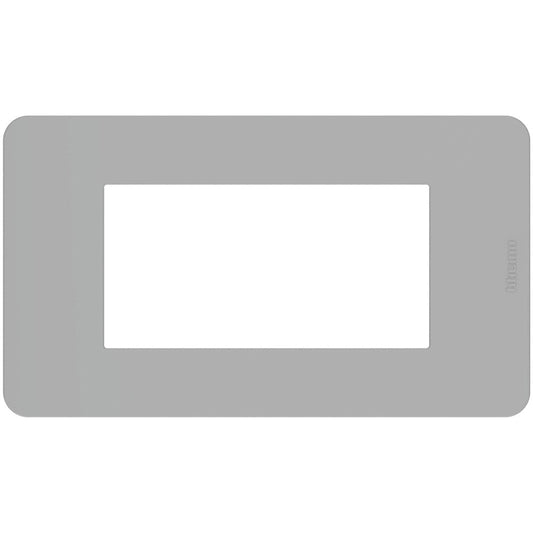 Placca BTicino MatixGO 4 moduli grigio in tecnopolimero, 84.2x147mm, design moderno e funzionale.