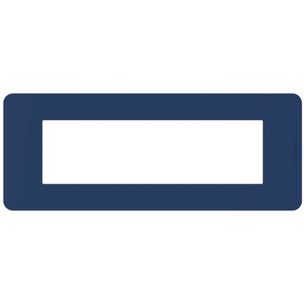 BTicino MatixGO blue 7-moduli plate in technopolymer, dimensions 84.2x214.7mm, part number JA4807TB.