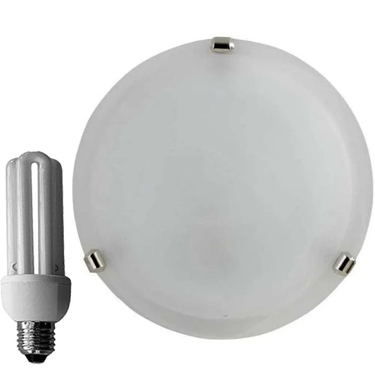 Plafoniera Alabastro Bianco Ø30cm con Ganci Cromo 1XE27 60W - Lampada Risparmio Energetico 15W 6500K