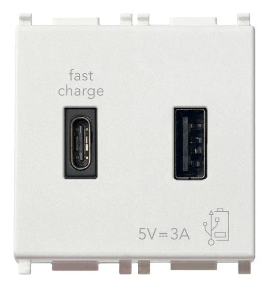 Vimar Plana USB A+C 5V 2,4A 1 Modulo Bianco - Doppia Uscita per Caricamento Elettronici (SKU: 14295.AC)