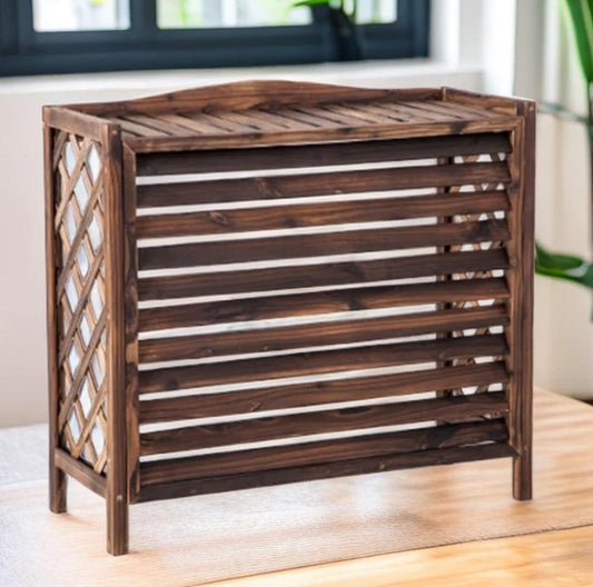 Copertura in legno per condizionatore da esterno, dimensioni 94x49x84 cm, design decorativo, supporto per fiori.