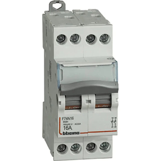 BTicino Sezionatore 4 Poli 16A 2 Moduli F74N16 - Sicurezza Elettrica, Design Compatto, IP20