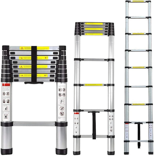 Scala Telescopica Hercules 3.8m in Alluminio Regolabile, Carico 150 Kg, Sicurezza Antiscivolo, Pieghevole 88 cm
